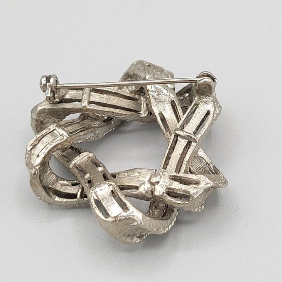 Vintage Silver Tone Textured Love Knot Brooch Pin Dimensional - Picture 4 of 5